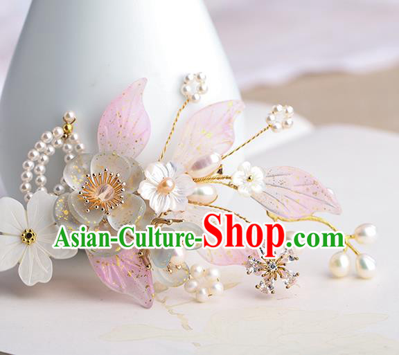 Chinese Classical Palace Light Green Plum Blossom Hair Sticks Handmade Hanfu Hair Accessories Ancient Song Dynasty Princess Shell Hairpins