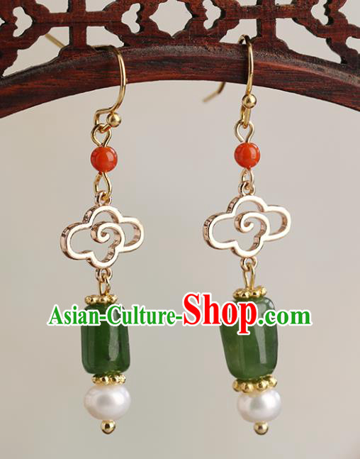 Chinese Handmade Jade Earrings Classical Ear Accessories Hanfu Ming Dynasty Empress Eardrop