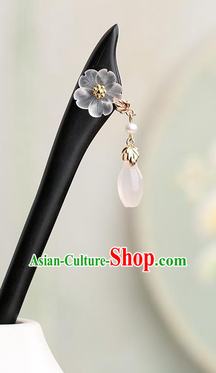 Chinese Classical Palace Ebony Hair Stick Handmade Hanfu Hair Accessories Ancient Ming Dynasty Princess Sakura Tassel Hairpins