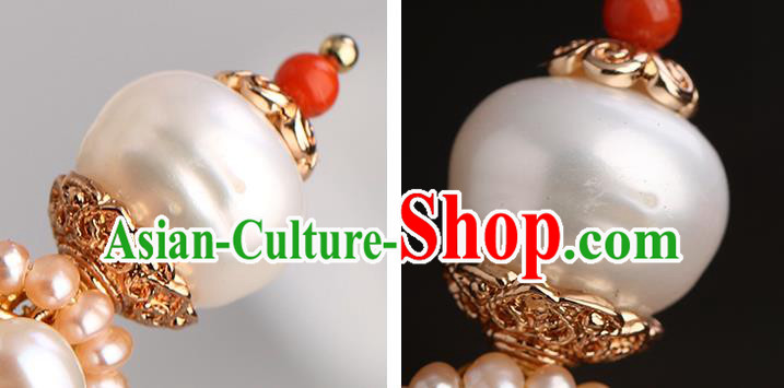 Chinese Classical Palace Pearls Hair Sticks Handmade Hanfu Hair Accessories Ancient Ming Dynasty Princess Golden Hairpins