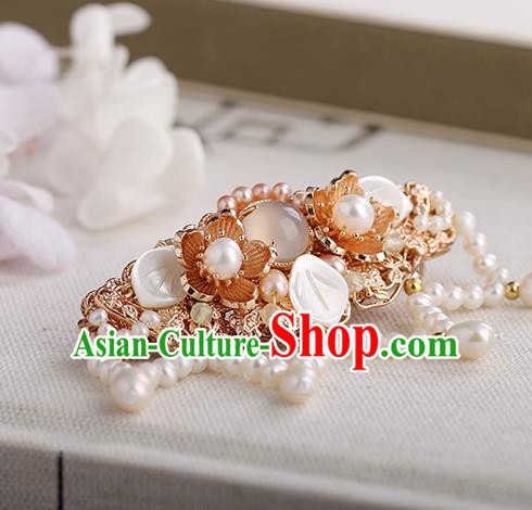 Chinese Classical Palace Pearls Hair Sticks Handmade Hanfu Hair Accessories Ancient Ming Dynasty Princess Golden Hairpins
