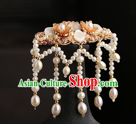 Chinese Classical Palace Long Tassel Pearls Hair Sticks Handmade Hanfu Hair Accessories Ancient Ming Dynasty Princess Shell Hairpins