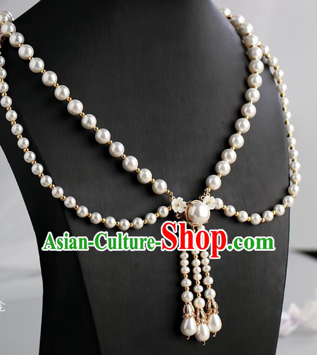 Chinese Handmade Pearls Tassel Necklet Classical Jewelry Accessories Ancient Ming Dynasty Princess Hanfu Necklace for Women