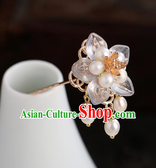 Chinese Classical Palace Pearl Plum Hair Sticks Handmade Hanfu Hair Accessories Ancient Ming Dynasty Princess Hairpins