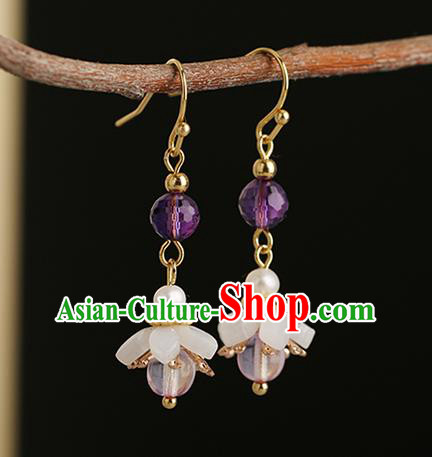 Chinese Handmade Earrings Classical Ear Accessories Hanfu Ming Dynasty Princess Amethyst Eardrop