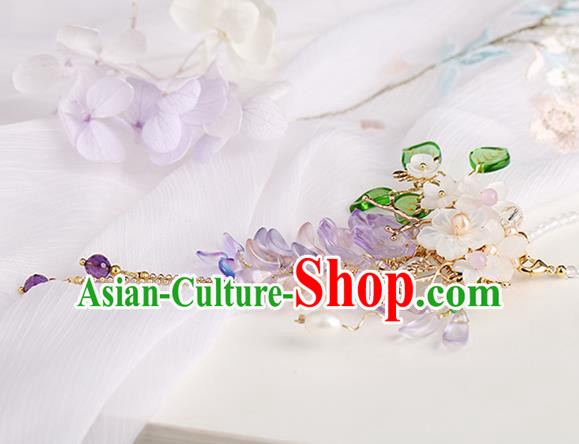 Chinese Handmade Classical Wisteria Accessories Ancient Hanfu Ming Dynasty Princess Beads Tassel Brooch