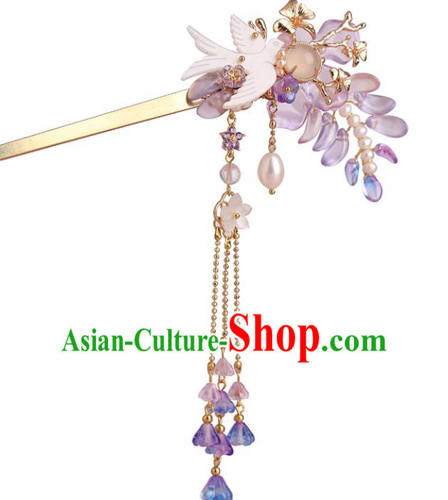 Chinese Classical Palace Bird Hair Sticks Handmade Hanfu Hair Accessories Ancient Ming Dynasty Princess Wisteria Tassel Hairpins