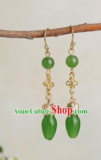 Chinese Handmade Jade Earrings Classical Ear Accessories Hanfu Ming Dynasty Princess Eardrop