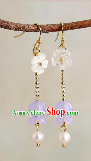 Chinese Handmade Shell Earrings Classical Ear Accessories Hanfu Ming Dynasty Princess Convallaria Eardrop