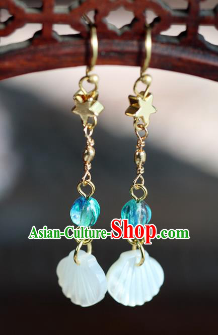 Chinese Handmade Shell Earrings Classical Ear Accessories Hanfu Ming Dynasty Princess Golden Star Eardrop