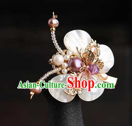 Chinese Classical Palace Shell Butterfly Hair Sticks Handmade Hanfu Hair Accessories Ancient Ming Dynasty Princess Pearls Hairpins