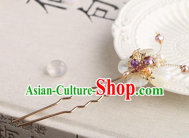 Chinese Classical Palace Hair Sticks Handmade Hanfu Hair Accessories Ancient Ming Dynasty Princess Shell Butterfly Pearls Hairpins