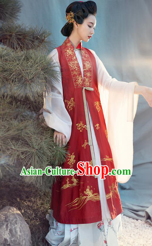 Chinese Ming Dynasty Noble Female Historical Costumes Traditional Ancient Royal Countess Red Vest Blouse and Skirt Hanfu Apparels for Women