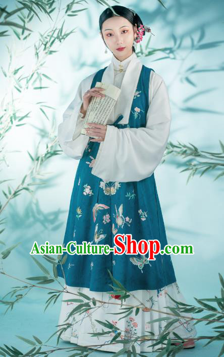 Chinese Ming Dynasty Patrician Women Historical Costumes Traditional Hanfu Apparels Ancient Countess Embroidered Green Vest