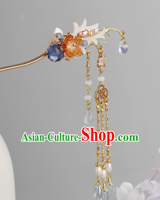 Chinese Classical Palace Golden Tassel Hair Sticks Handmade Hanfu Hair Accessories Ancient Ming Dynasty Princess Plum Hairpins