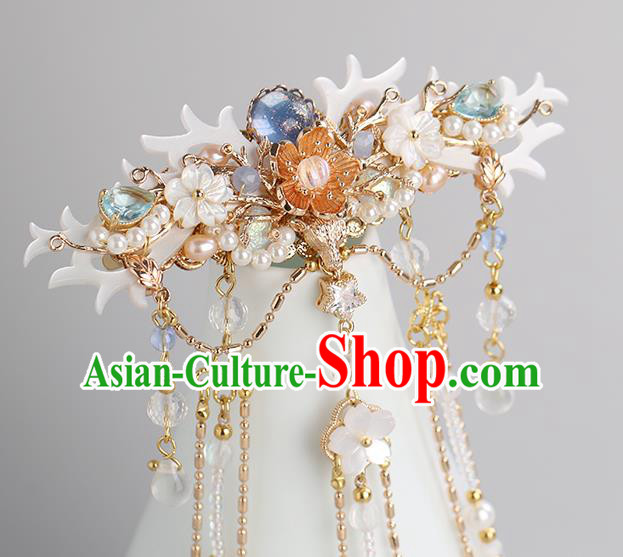 Chinese Classical Palace Golden Tassel Hair Crown Handmade Hanfu Hair Accessories Ancient Ming Dynasty Princess Hairpins