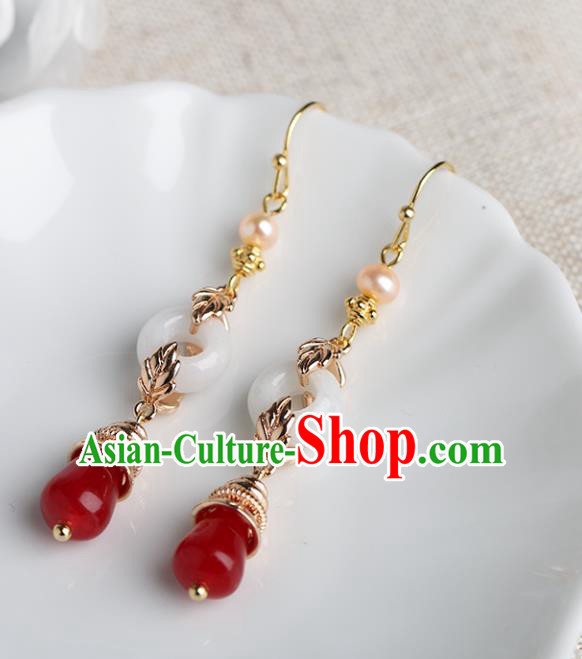 Chinese Handmade Agate Earrings Classical Ear Accessories Hanfu Ming Dynasty Princess Pearls Eardrop