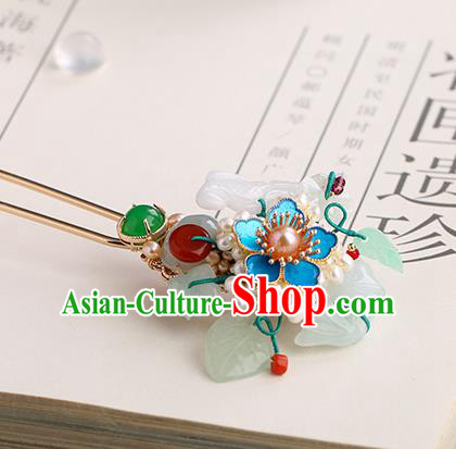 Chinese Classical Palace Jade Hair Stick Handmade Hanfu Hair Accessories Ancient Ming Dynasty Princess Blueing Plum Hairpins