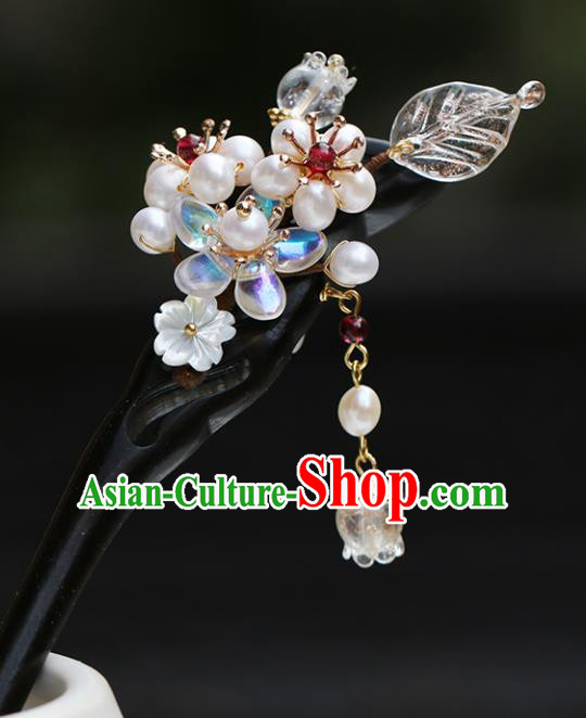 Chinese Classical Palace Pearls Hair Stick Handmade Hanfu Hair Accessories Ancient Qing Dynasty Princess Ebony Hairpins