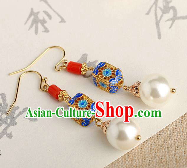 Chinese Handmade Agate Earrings Classical Ear Accessories Hanfu Qing Dynasty Princess Blueing Eardrop