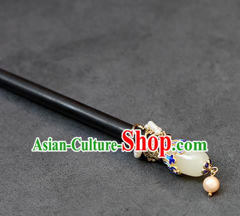 Chinese Classical Palace Jade Hair Stick Handmade Hanfu Hair Accessories Ancient Ming Dynasty Empress Ebony Hairpins