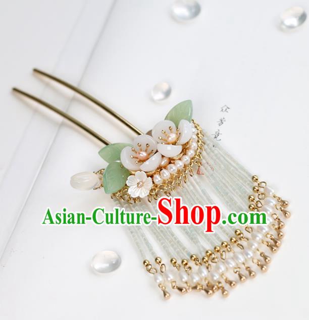 Chinese Classical Palace Pearls Tassel Hair Stick Handmade Hanfu Hair Accessories Ancient Ming Dynasty Empress Plum Blossom Hairpins