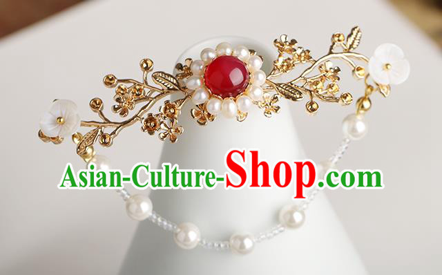 Chinese Classical Palace Red Chalcedony Hair Stick Handmade Hanfu Hair Accessories Ancient Ming Dynasty Empress Tassel Plum Hairpins