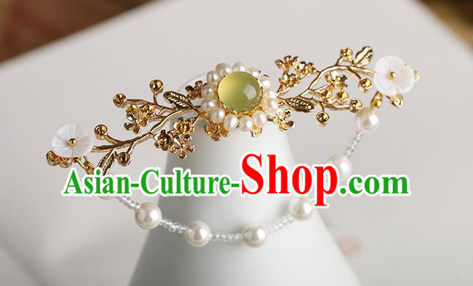 Chinese Classical Palace Yellow Chalcedony Hair Stick Handmade Hanfu Hair Accessories Ancient Ming Dynasty Empress Tassel Plum Hairpins