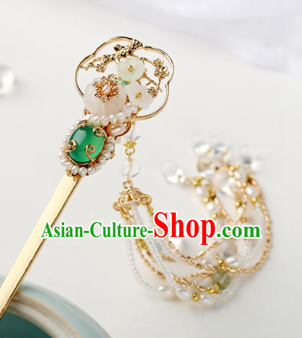 Chinese Classical Palace Golden Hair Stick Handmade Hanfu Hair Accessories Ancient Ming Dynasty Empress Beads Tassel Hairpins
