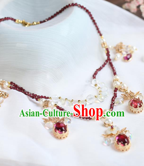 Chinese Handmade Garnet Necklet Classical Jewelry Accessories Ancient Ming Dynasty Princess Hanfu Necklace for Women