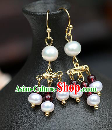 Chinese Handmade Earrings Classical Ear Accessories Hanfu Qing Dynasty Princess Garnet Beads Eardrop