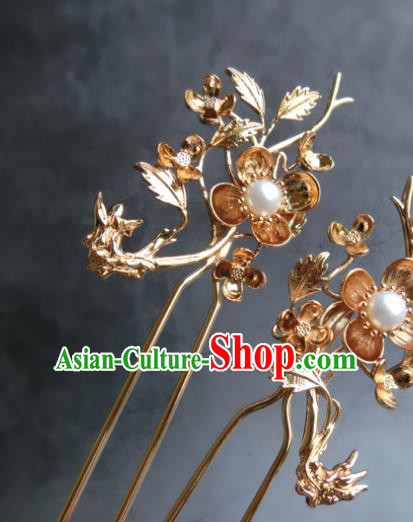 Chinese Classical Palace Brass Plum Blossom Hair Stick Handmade Hanfu Hair Accessories Ancient Ming Dynasty Empress Hairpins