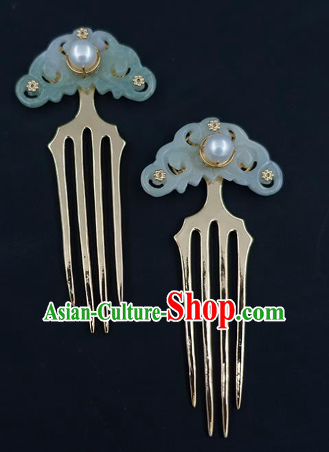 Chinese Classical Palace Jade Cloud Hair Combs Handmade Hanfu Hair Accessories Ancient Song Dynasty Empress Hairpins