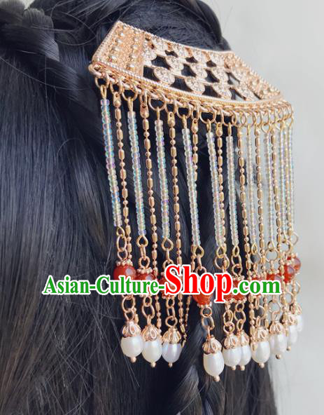 Chinese Classical Palace Pearls Tassel Hair Sticks Handmade Hanfu Hair Accessories Ancient Tang Dynasty Empress Golden Hairpins