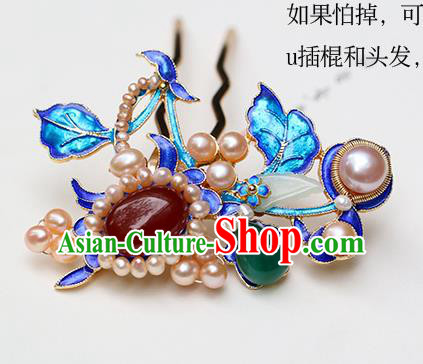 Chinese Classical Palace Pearls Dragonfly Hair Stick Handmade Hanfu Hair Accessories Ancient Ming Dynasty Empress Gems Jade Hairpins