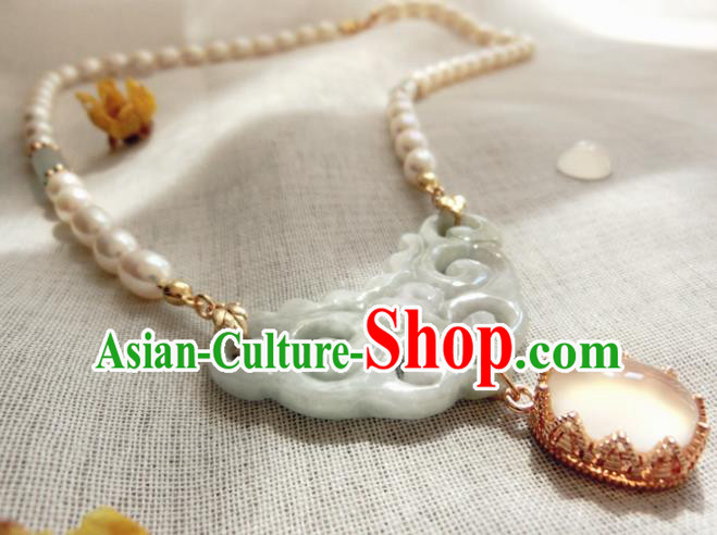 Chinese Handmade Hanfu Jade Necklet Classical Jewelry Accessories Ancient Ming Dynasty Princess Pearls Necklace for Women