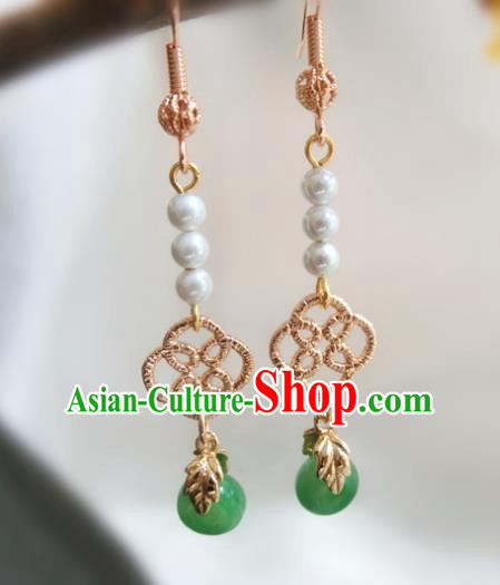 Chinese Handmade Green Rings Earrings Classical Ear Accessories Hanfu Ming Dynasty Princess Eardrop