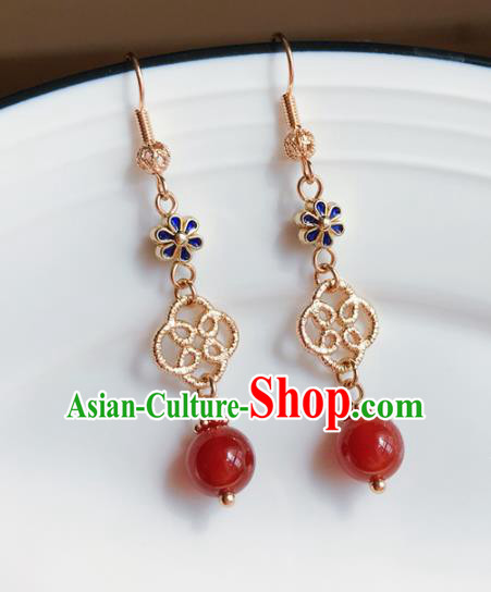 Chinese Handmade Agate Bead Earrings Classical Ear Accessories Hanfu Ming Dynasty Princess Blueing Eardrop