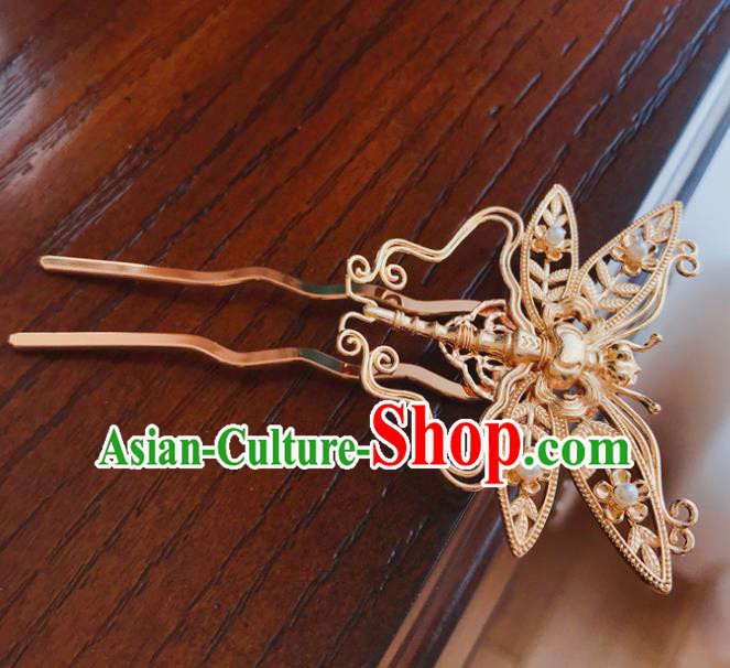 Chinese Classical Palace Golden Butterfly Hair Sticks Handmade Hanfu Hair Accessories Ancient Tang Dynasty Empress Dragonfly Hairpins