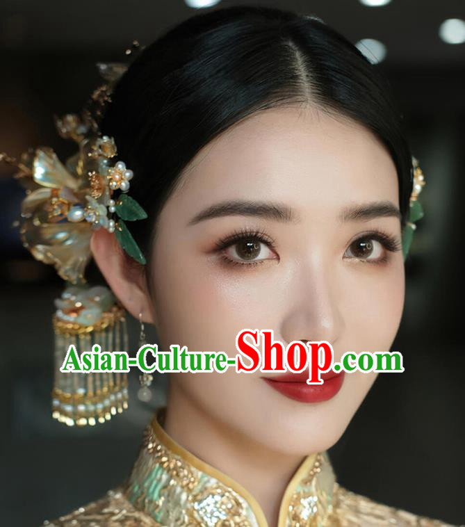 Chinese Classical Wedding Hair Sticks Handmade Hair Accessories Ancient Bride Flowers Hairpins Complete Set