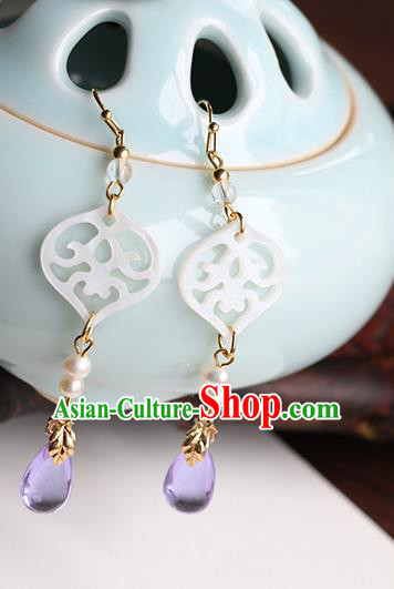 Chinese Handmade Shell Earrings Classical Ear Accessories Hanfu Ming Dynasty Princess Purple Eardrop