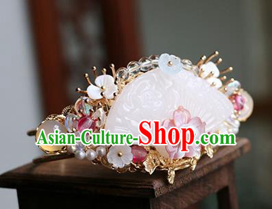 Chinese Classical Palace Jade Hair Comb Handmade Hanfu Hair Accessories Ancient Tang Dynasty Princess Hairpins Golden Hair Crown