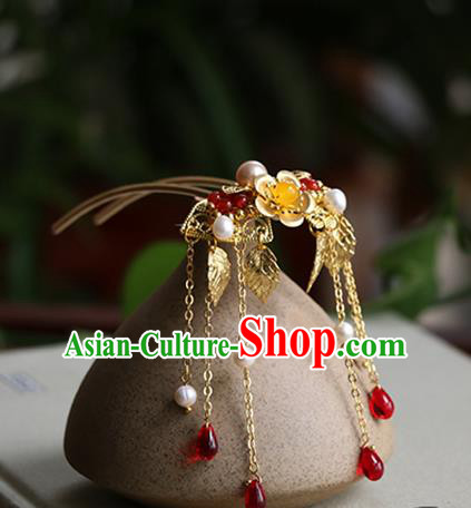 Chinese Classical Palace Tassel Hair Stick Handmade Hanfu Hair Accessories Ancient Ming Dynasty Princess Golden Hairpins
