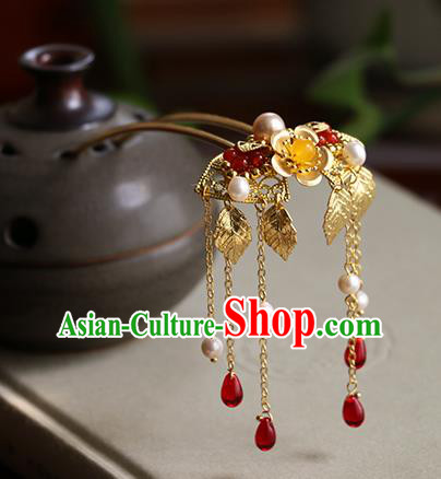 Chinese Classical Palace Tassel Hair Stick Handmade Hanfu Hair Accessories Ancient Ming Dynasty Princess Golden Hairpins