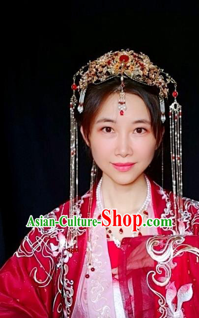 Chinese Classical Wedding Phoenix Coronet Handmade Hanfu Hair Accessories Ancient Ming Dynasty Princess Tassel Hairpins