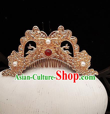 Chinese Classical Gems Hair Comb Handmade Hanfu Hair Accessories Ancient Tang Dynasty Princess Hairpins Golden Hair Crown