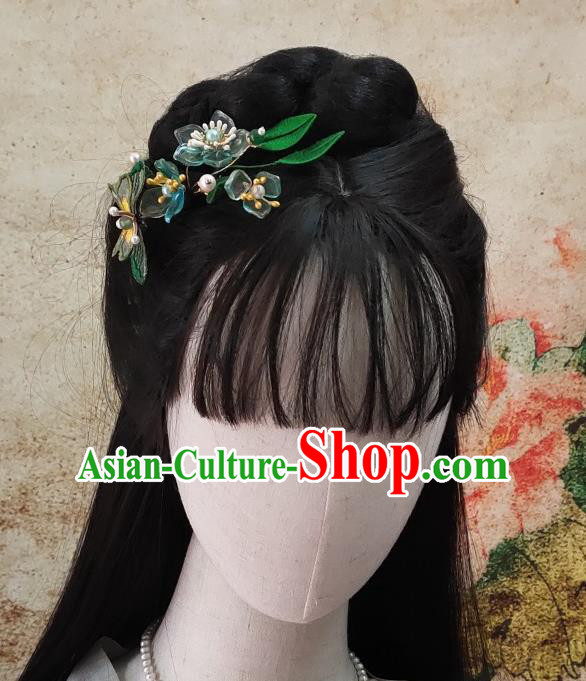 Chinese Classical Green Butterfly Hair Comb Handmade Hanfu Hair Accessories Ancient Song Dynasty Princess Green Plum Hairpins