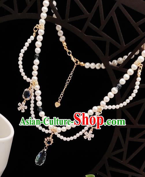 Chinese Handmade Ming Dynasty Hanfu Necklet Classical Jewelry Accessories Ancient Princess Crystal Tassel Necklace for Women