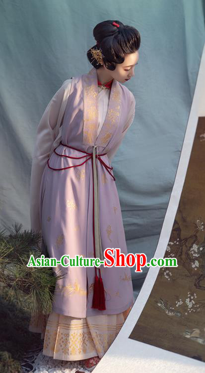 Chinese Ancient Noble Female Historical Costumes Traditional Ming Dynasty Court Countess Hanfu Apparels Lilac Vest for Women