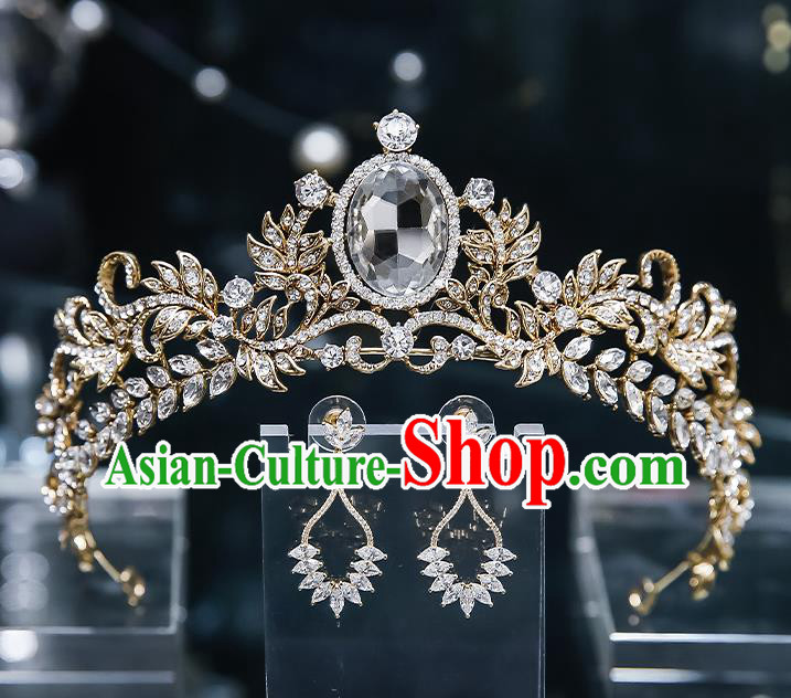 Handmade Baroque Wedding Bride Golden Royal Crown Classical Jewelry Accessories European Princess Zircon Hair Accessories